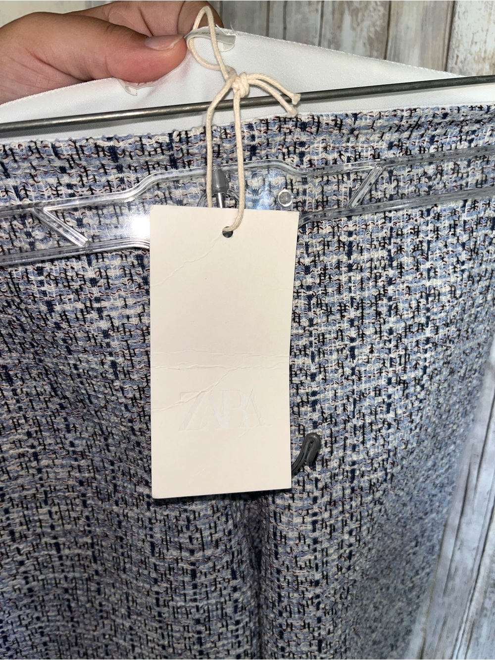 Zara Blue Tweed Boucle High Rise Flare Pants Trousers Size S NWT - Picture 5 of 6